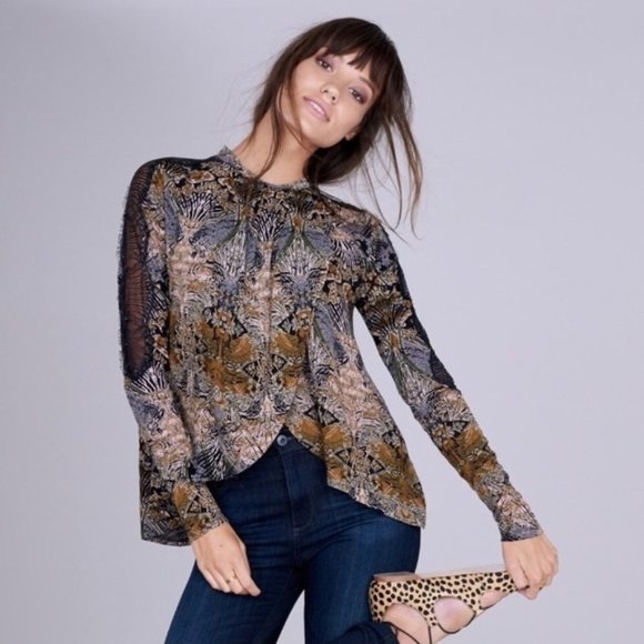 Free People Tops - Free People New World Nouveau Jersey Lace Inset Top Size S NWT